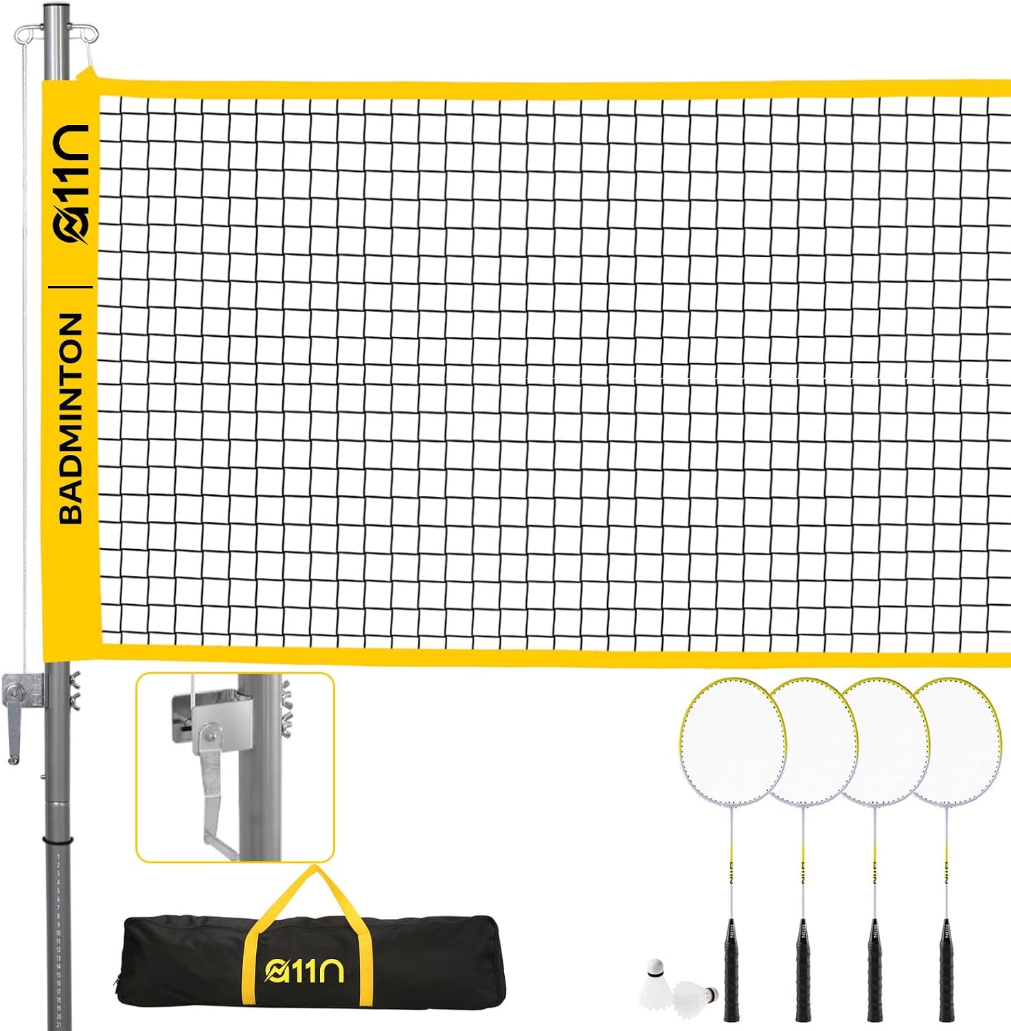 A11N Ensemble de Badminton Portable (filet, 4 raquettes, 2 volants, sac)