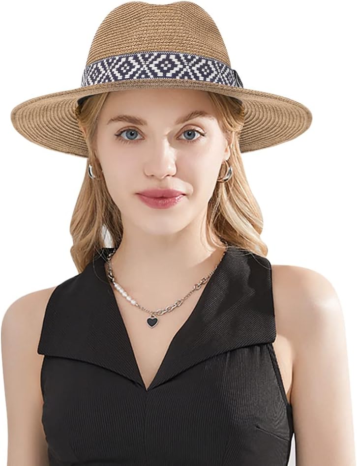 Chapeau panama en paille naturelle, anti-UV et pliable