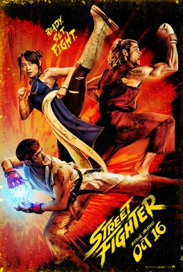 Affiche officielle du film Street Fighter 2026 avec Chun-Li, Ken et Ryu lançant un Hadoken