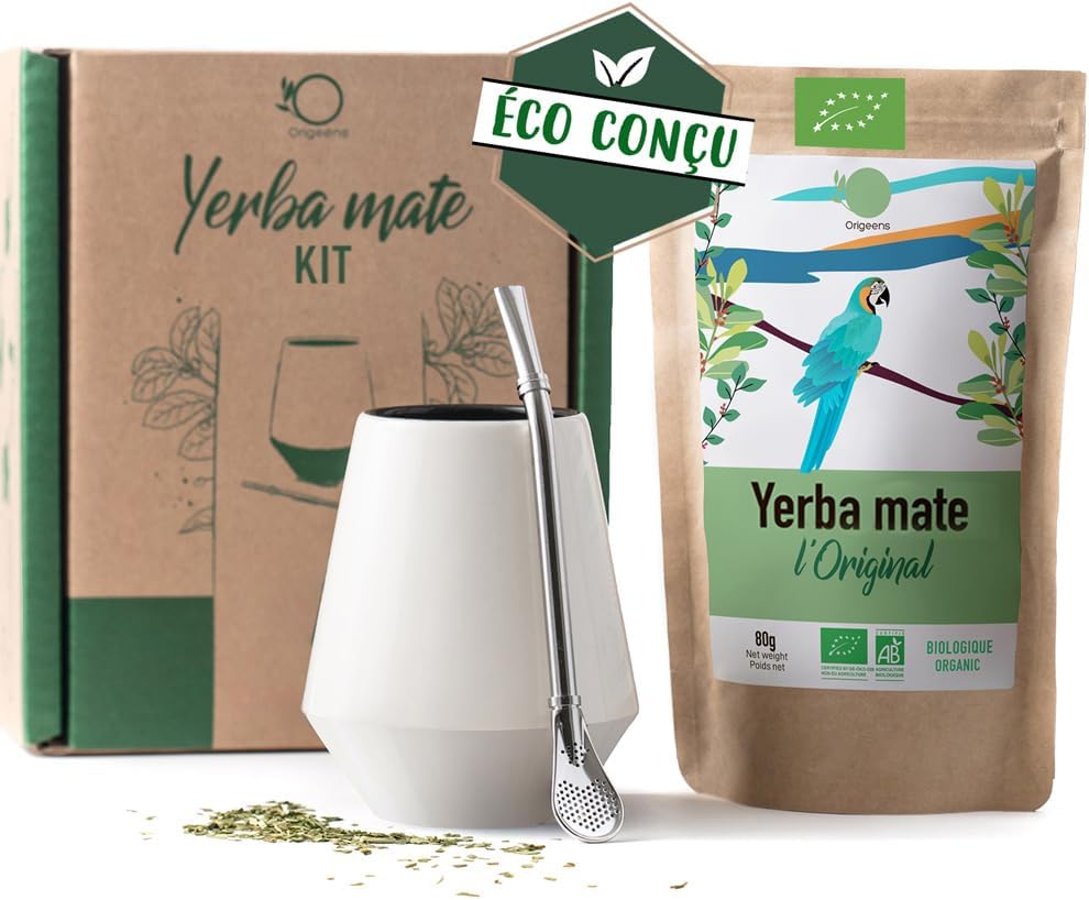Kit maté complet Origeens (calebasse, bombilla, yerba bio)