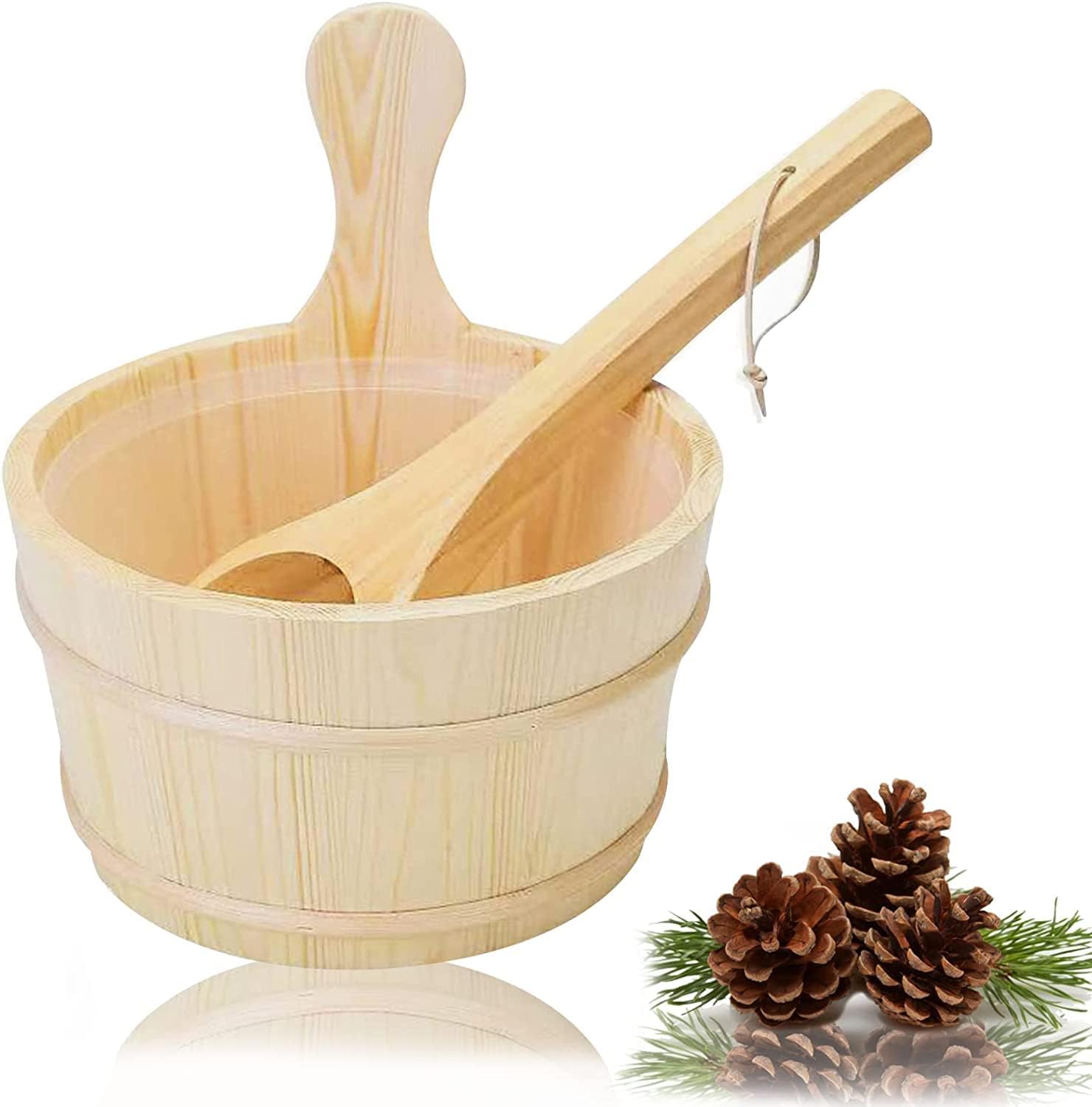 Seau et louche de sauna en pin finlandais (4L)