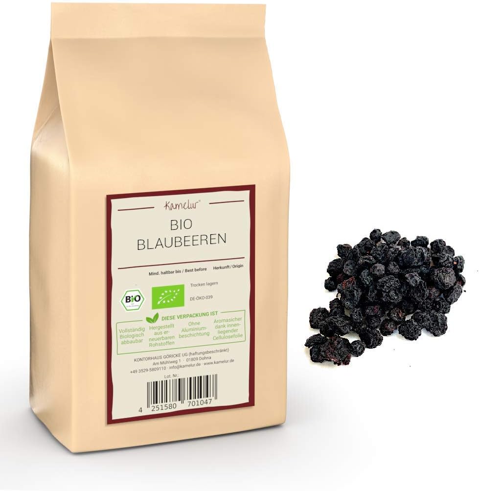 Myrtilles bio séchées, 1 kg sans sucre ajouté