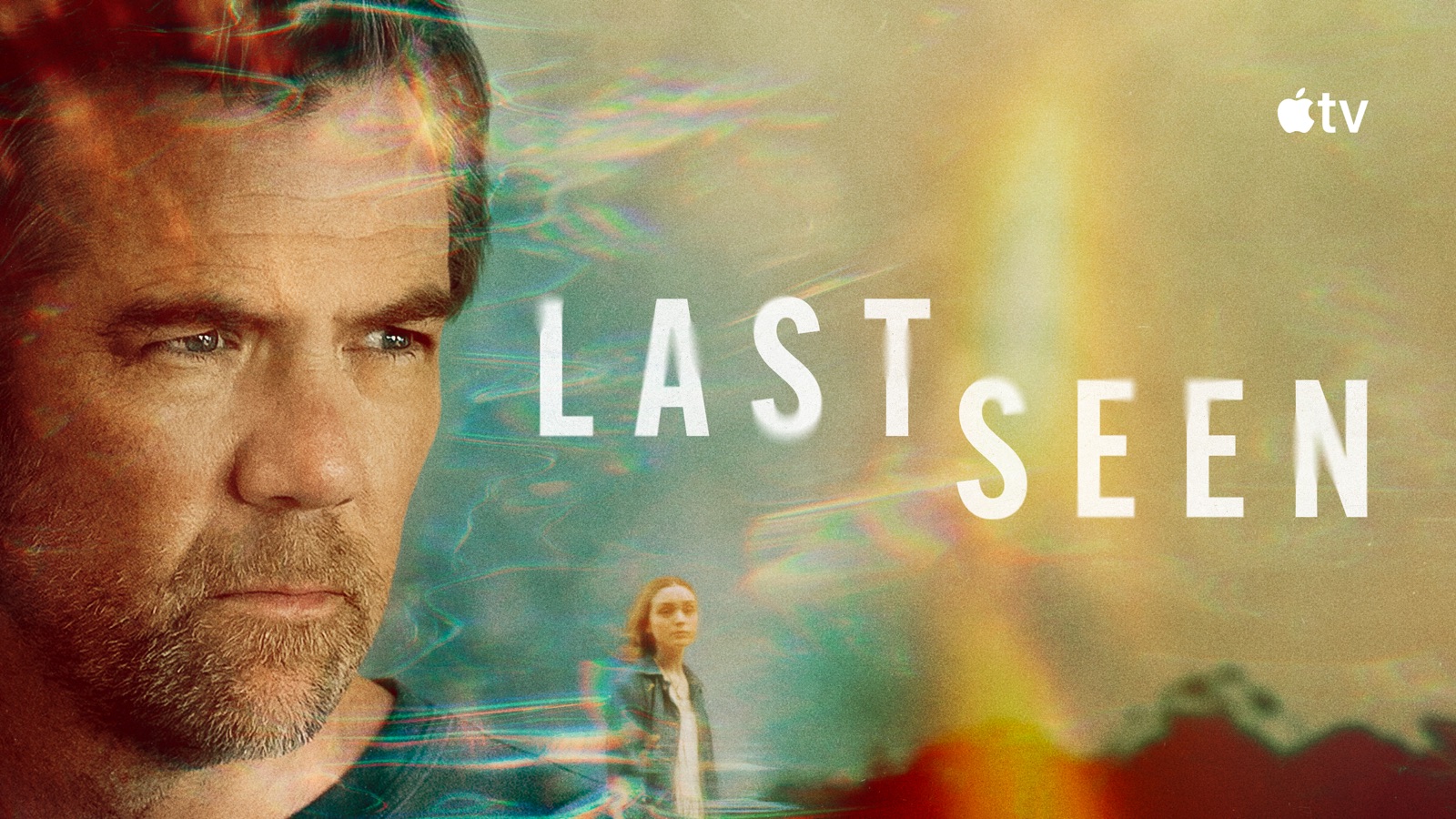 Affiche officielle de la série Last Seen sur Apple TV, visage de Patrick Brammall et titre