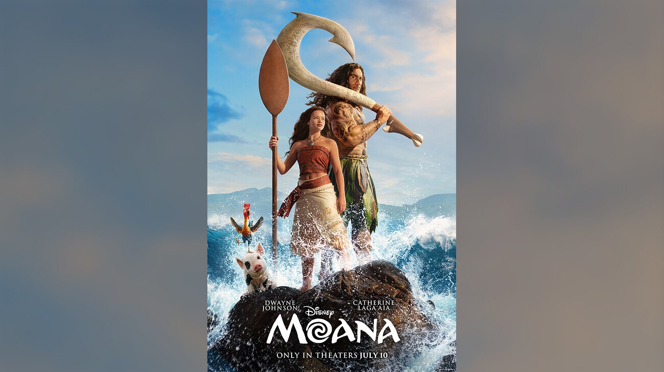 Affiche du film Vaiana en live-action avec Catherine Laga'aia et Dwayne Johnson en Maui