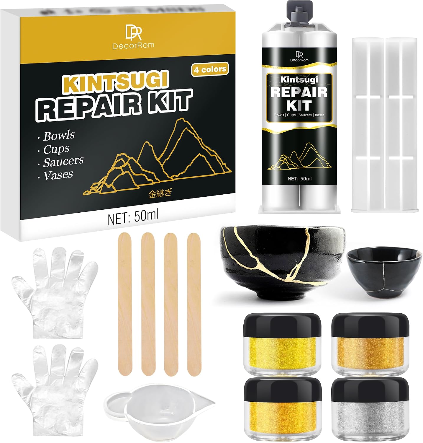 Kit de réparation kintsugi, colle dorée 50 ml