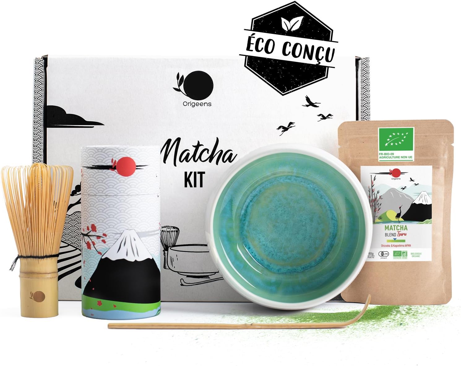 ORIGEENS Kit Matcha Complet JADE (matcha bio + fouet chasen + bol)