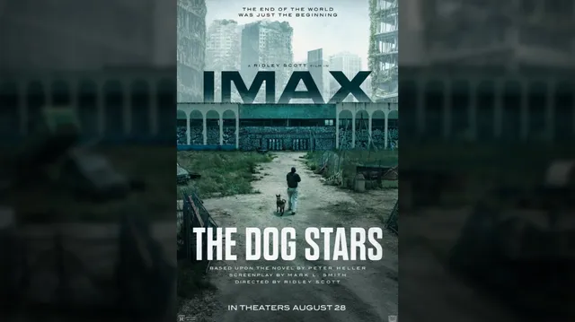 Affiche officielle du film The Dog Stars de Ridley Scott : un homme et son chien marchent dans une ville en ruine