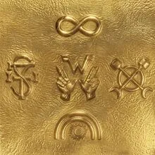 Pochette doree de l'album eponyme de Weezer, surnomme le Gold Album